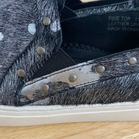 Boutique by Corky's Pine Top Studded Metallic Cowhide Leather Slip On Sneakers