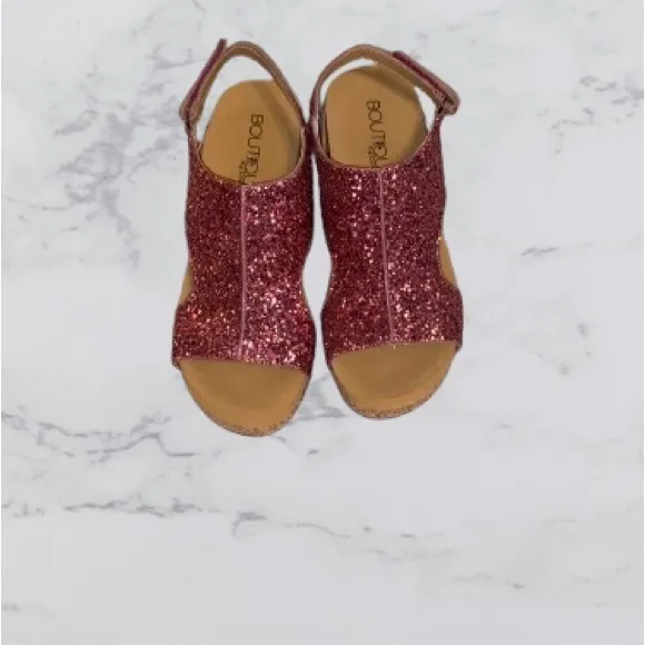 Boutique by Corkys Sparkly Pink Glitter Wedge Sandals Ankle Strap Size 9 NIB