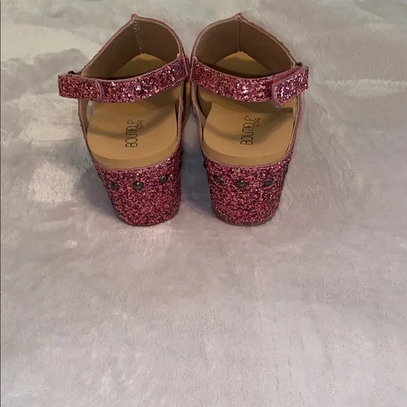 Boutique by Corkys Sparkly Pink Glitter Wedge Sandals Ankle Strap Size 9 NIB