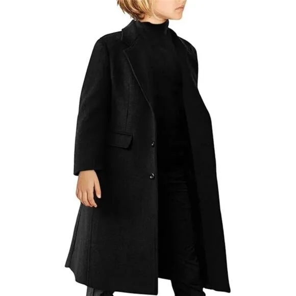 Boys Trench Coat Winter Notch Lapel Long Jacket Single Breasted Pea Coat 4-14Y