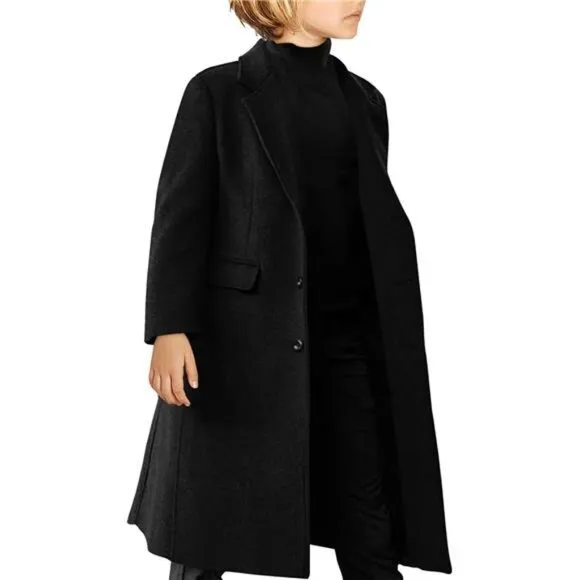 Boys Trench Coat Winter Notch Lapel Long Jacket Single Breasted Pea Coat 4-14Y