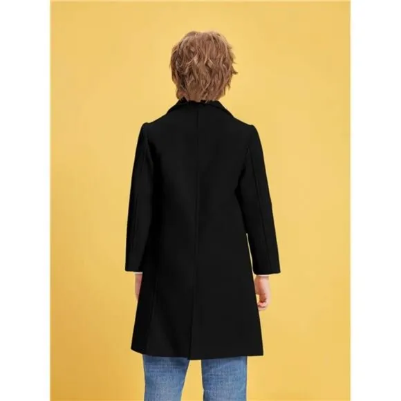 Boys Trench Coat Winter Notch Lapel Long Jacket Single Breasted Pea Coat 4-14Y