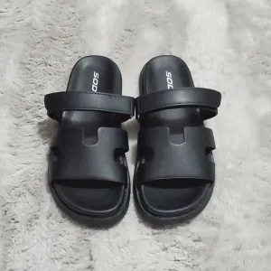 Brand new Black chunky H sandals velcro strap slides