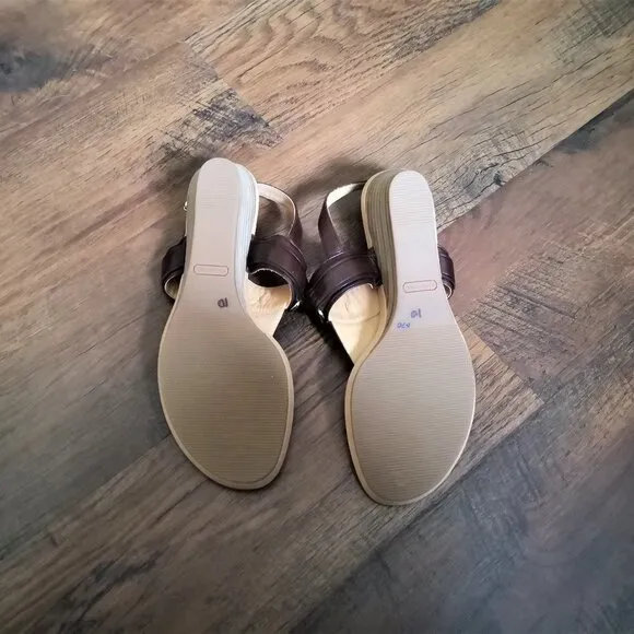 Brand New Coach Leather Danielle T-Strap Wedges Sandals Brown/Tan Size 9B
