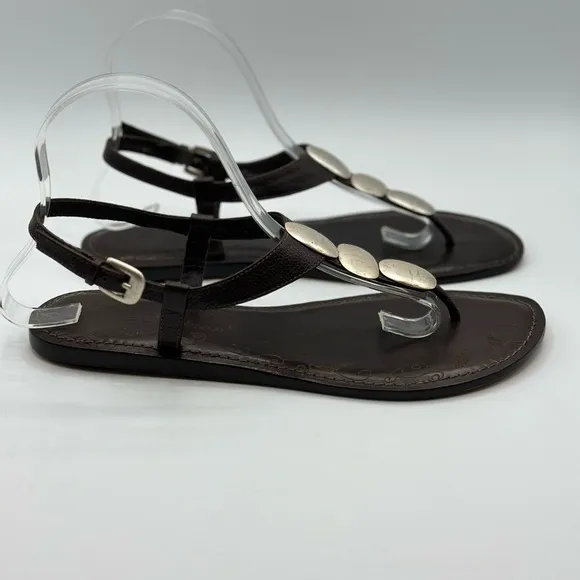 Brighton Women's Orleans Brown Leather Thong Sandals Silver Artisan Details 8