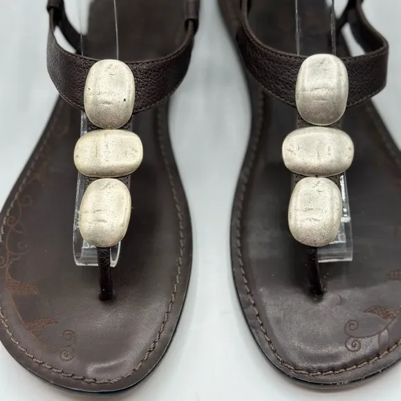 Brighton Women's Orleans Brown Leather Thong Sandals Silver Artisan Details 8