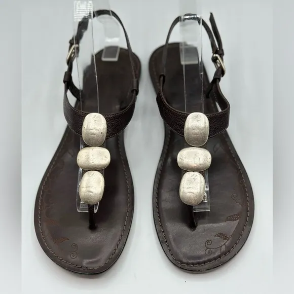 Brighton Women's Orleans Brown Leather Thong Sandals Silver Artisan Details 8