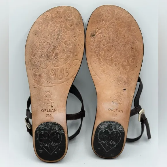 Brighton Women's Orleans Brown Leather Thong Sandals Silver Artisan Details 8