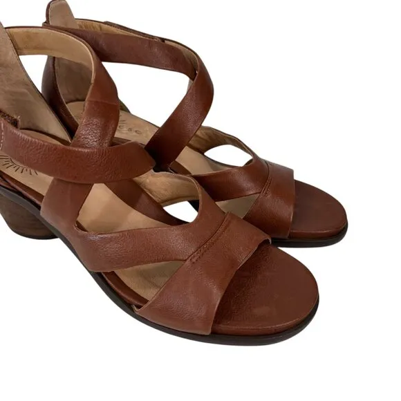 Brioso Womens Brown Leather Strappy Sandals 2.5&quot; Heel Made In Brazil SZ 8.5M