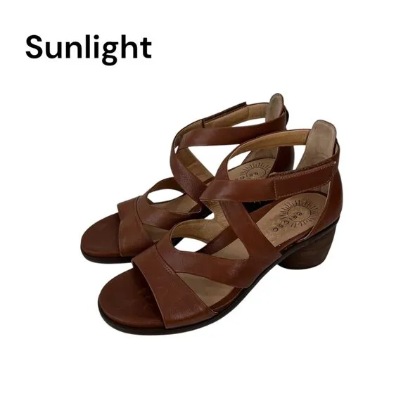 Brioso Womens Brown Leather Strappy Sandals 2.5&quot; Heel Made In Brazil SZ 8.5M