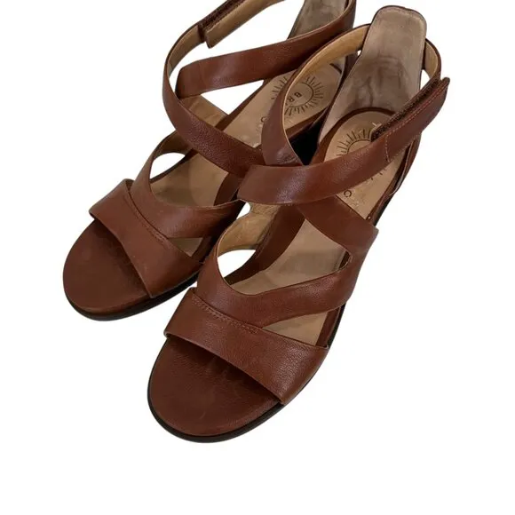 Brioso Womens Brown Leather Strappy Sandals 2.5&quot; Heel Made In Brazil SZ 8.5M