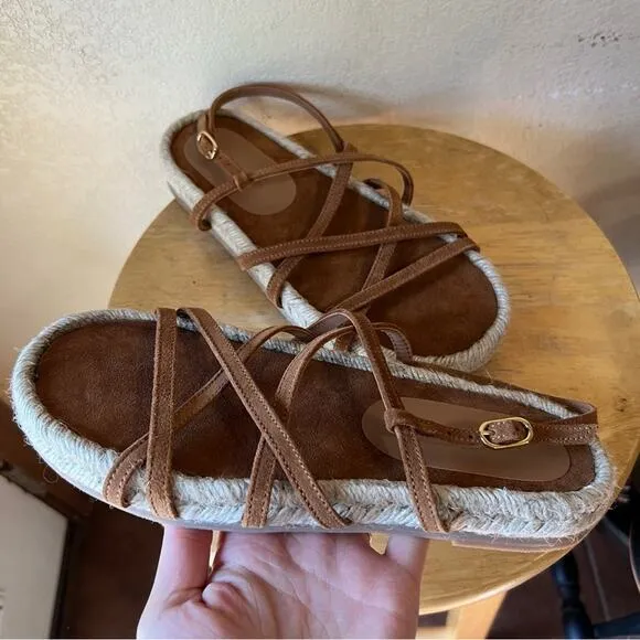 Brochu Walker Dawson Espadrilles Strappy Suede Leather Sandal Womens Size 7