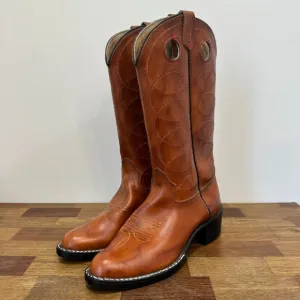 Bronco Womens Western Boots 8.5 Leather Made in USA Mid Calf Cowboy Brown