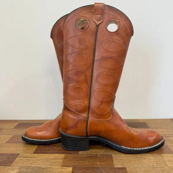 Bronco Womens Western Boots 8.5 Leather Made in USA Mid Calf Cowboy Brown