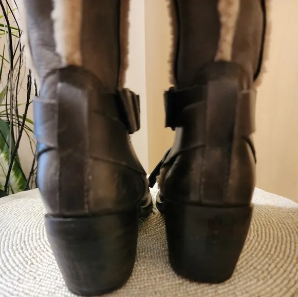 Bronx Womens Riding Boots Grey Buckle Round Toe Mid Calf Flat Zip  EUR 37
