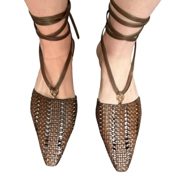 Brother Vellies Olivia Flats Brown Woven Leather Lace-Up Sandals Size 10 – NWOT