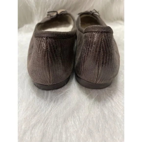 Brown Textured Ballet Flats With Bow Detail &amp; Shearling Lining  Size 39