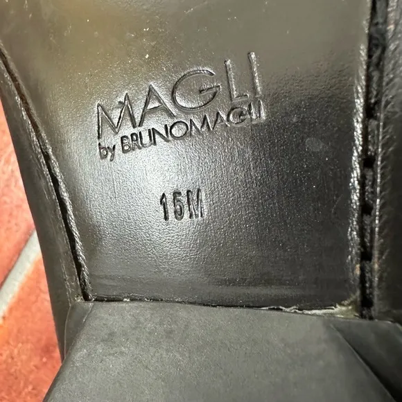 Bruno Magli Black Leather Metal Buckle Loafers Size Mens 15