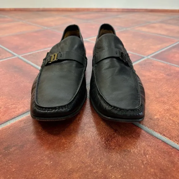 Bruno Magli Black Leather Metal Buckle Loafers Size Mens 15