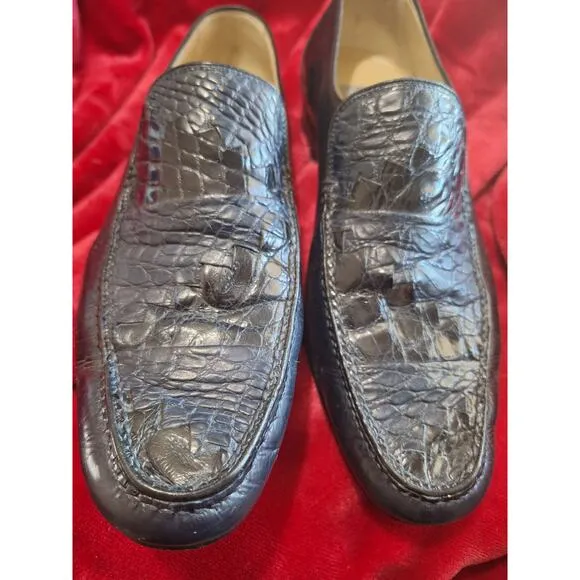 Bruno Magli Caiman Crocodile Black/Blue Loafers Men's 8m