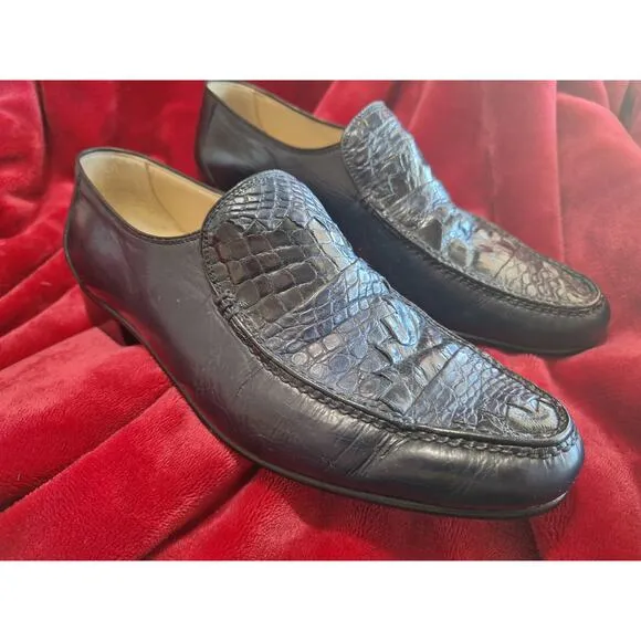 Bruno Magli Caiman Crocodile Black/Blue Loafers Men's 8m