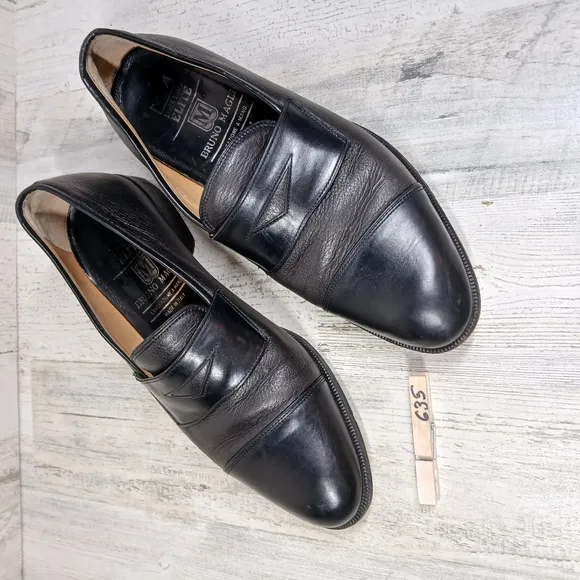 Bruno Magli Linea Uomo Elite Black Leather Penny Loafers