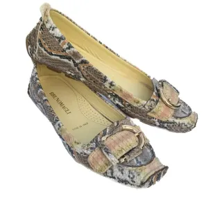 Bruno Magli Snakeskin Flats Loafers w/ Buckle Made in Italy Size 37 Old Money
