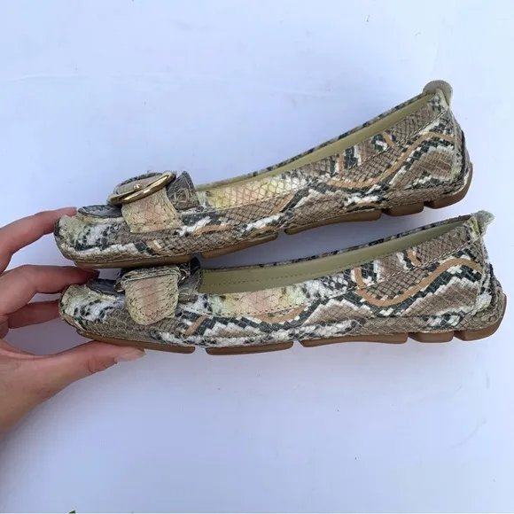 Bruno Magli Snakeskin Flats Loafers w/ Buckle Made in Italy Size 37 Old Money