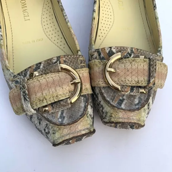 Bruno Magli Snakeskin Flats Loafers w/ Buckle Made in Italy Size 37 Old Money