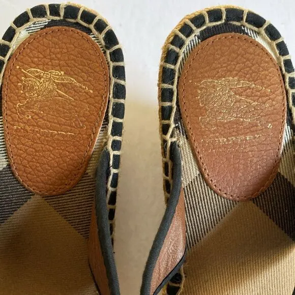 BURBERRY Canvas Espadrille Thong Wedge Sandals Size 36