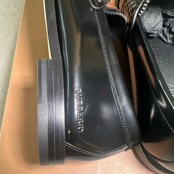Burberry Shane Men's Black/Beige Checkered Leather Penny Loafers Size 40 or 7 Us