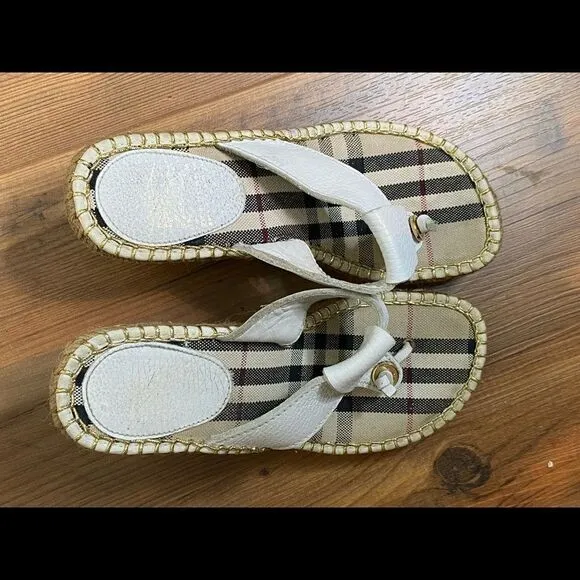 Burberry Sz EU 37 White Leather Espadrilles Wedge Heels