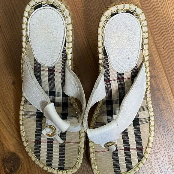 Burberry Sz EU 37 White Leather Espadrilles Wedge Heels