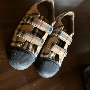 Burberry Tan and Black Plaid Sneakers with Velcro Straps