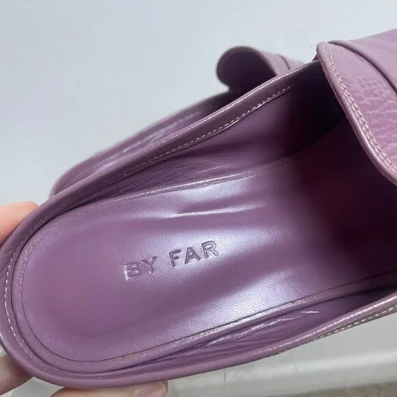 BY FAR Purple Grained Leather Lou Loafer Mule Slip On Size 38 or US 7
