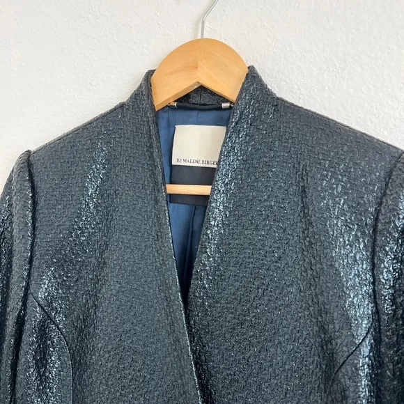 BY MALENE BIRGER blazer / black wet look fitted blazer jacket / size M (EU 38)