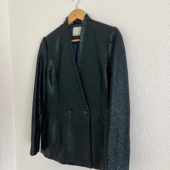 BY MALENE BIRGER blazer / black wet look fitted blazer jacket / size M (EU 38)