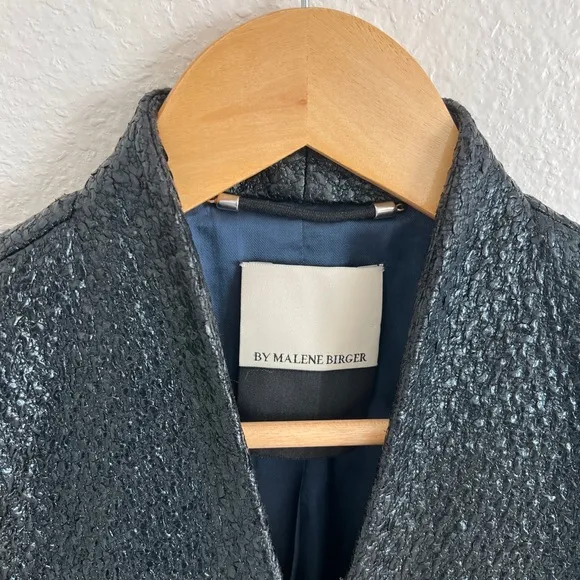 BY MALENE BIRGER blazer / black wet look fitted blazer jacket / size M (EU 38)