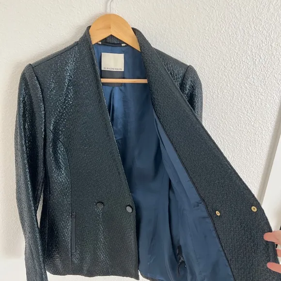 BY MALENE BIRGER blazer / black wet look fitted blazer jacket / size M (EU 38)