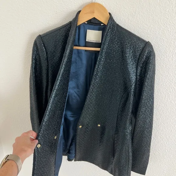 BY MALENE BIRGER blazer / black wet look fitted blazer jacket / size M (EU 38)