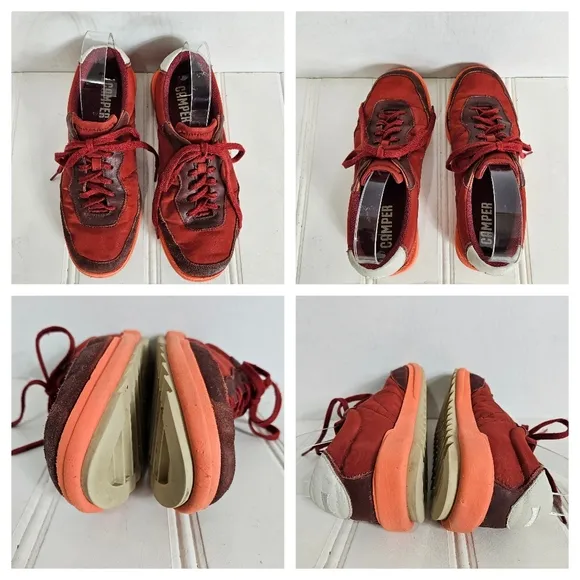Camper Sneakers Size 40 Marges Two Toned Red Suede Nylon Trainers