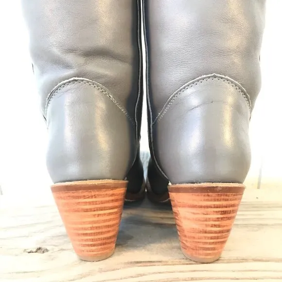 Capezio Vintage Stacked Heel Womens Gray Leather Boots 8 M L702 USA