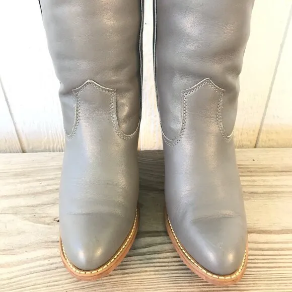 Capezio Vintage Stacked Heel Womens Gray Leather Boots 8 M L702 USA