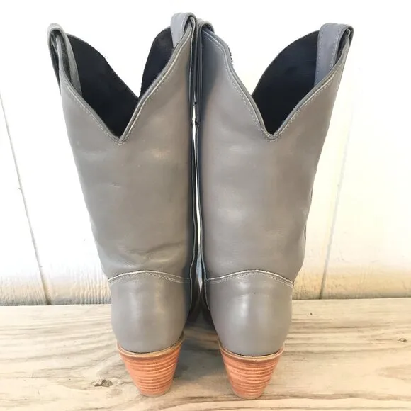 Capezio Vintage Stacked Heel Womens Gray Leather Boots 8 M L702 USA