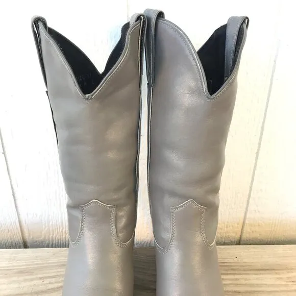Capezio Vintage Stacked Heel Womens Gray Leather Boots 8 M L702 USA