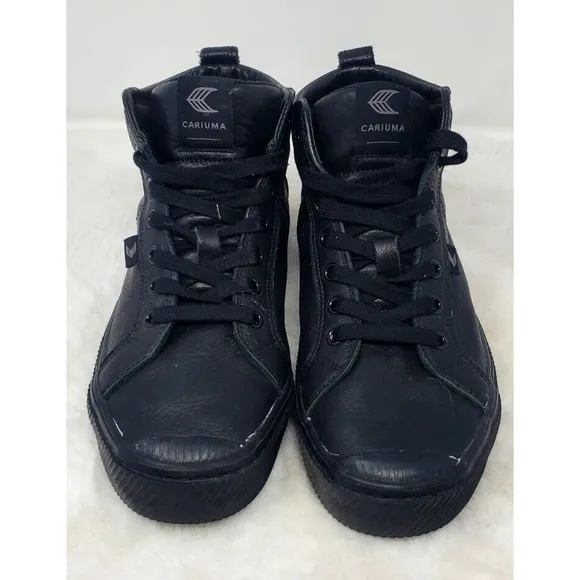 Cariuma OCA High‎ Top Shoes Women's 8 Triple Black Leather Lace Up Sneakers