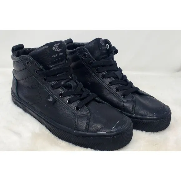 Cariuma OCA High‎ Top Shoes Women's 8 Triple Black Leather Lace Up Sneakers
