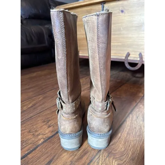 CATERPILLAR HARNESS BOOTS WOMENS MID CALF FAUX FUR LINED WATERPROOF SZ 11