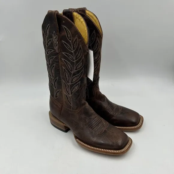 Cavender's women's 8B cognac gold sparkle inlay wide square toe cowboy boots NWT
