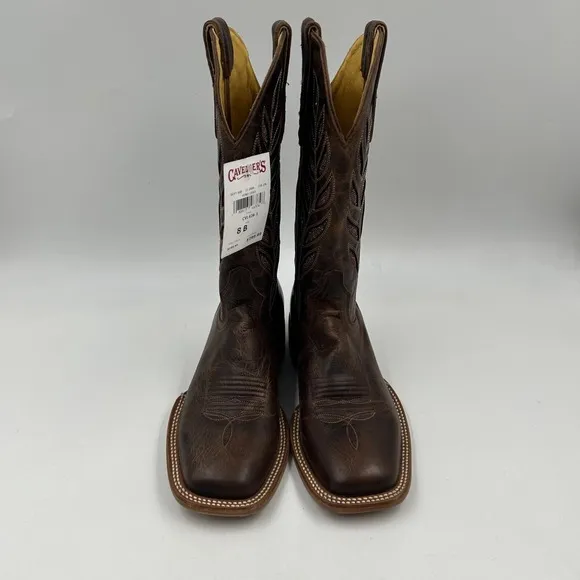 Cavender's women's 8B cognac gold sparkle inlay wide square toe cowboy boots NWT